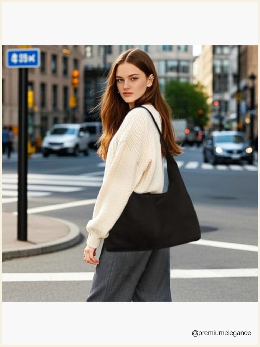 Faux Suede Tote Bag with Magnetic Closure, Large Capacity Shoulder Bag for Work - Picture 2 of 7